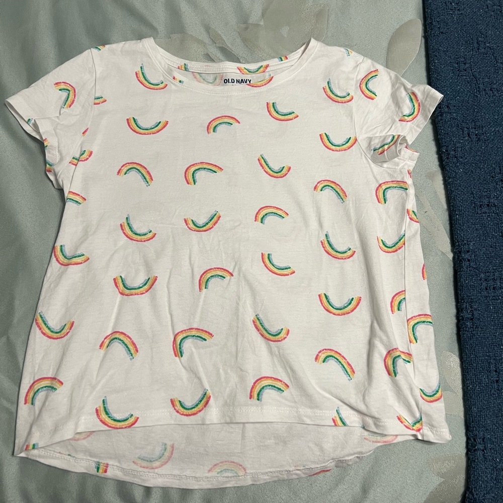 Old navy white rainbow short sleeve shirt girls 10/12